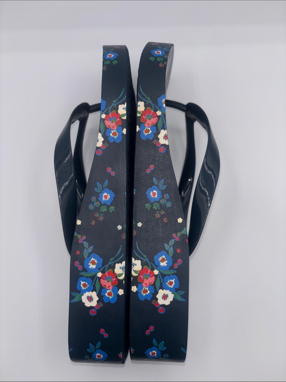 Tory Burch Navy Floral Logo Thong Sandals - Picture 8 of 9